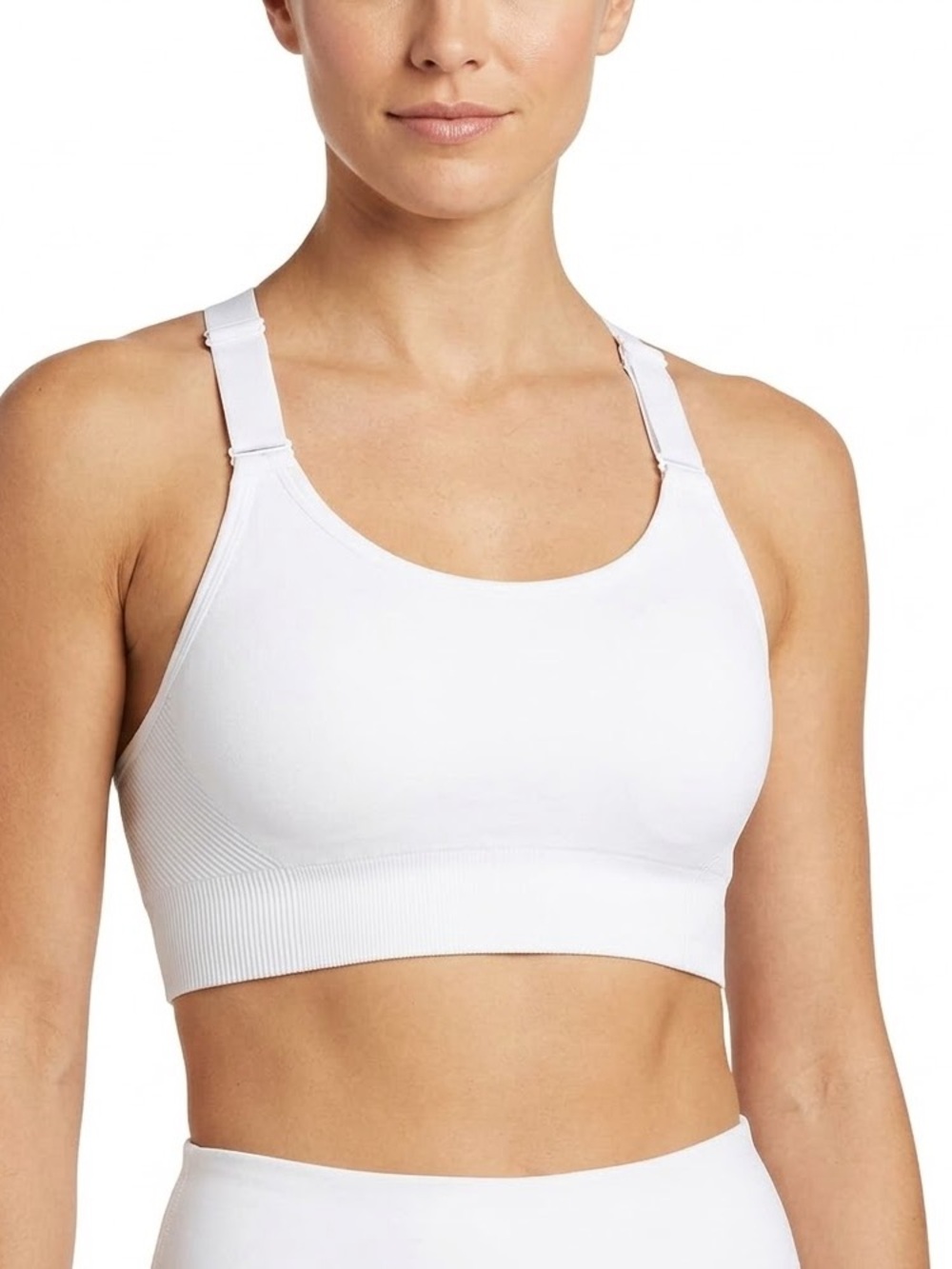 AVIA White Seamless Racerback Sports Bra - Adjustable Straps Mesh Keyhole Size M